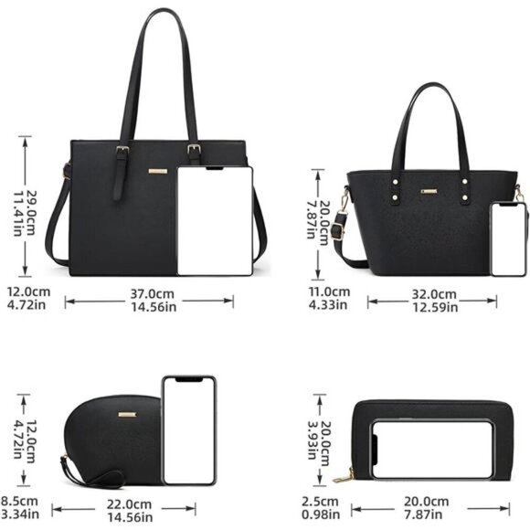 Sleek Black Tote Bag Set by - Picture 4 of 7